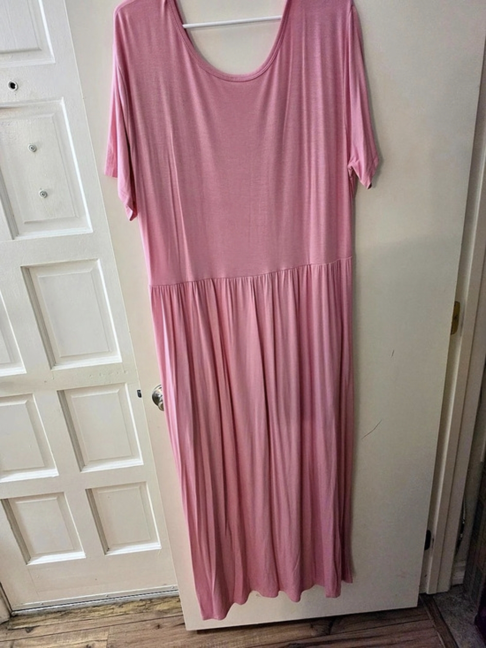 LONGYUAN Women's Plus Size Short Sleeve Maxi Dress with Pockets Pink 3XL
